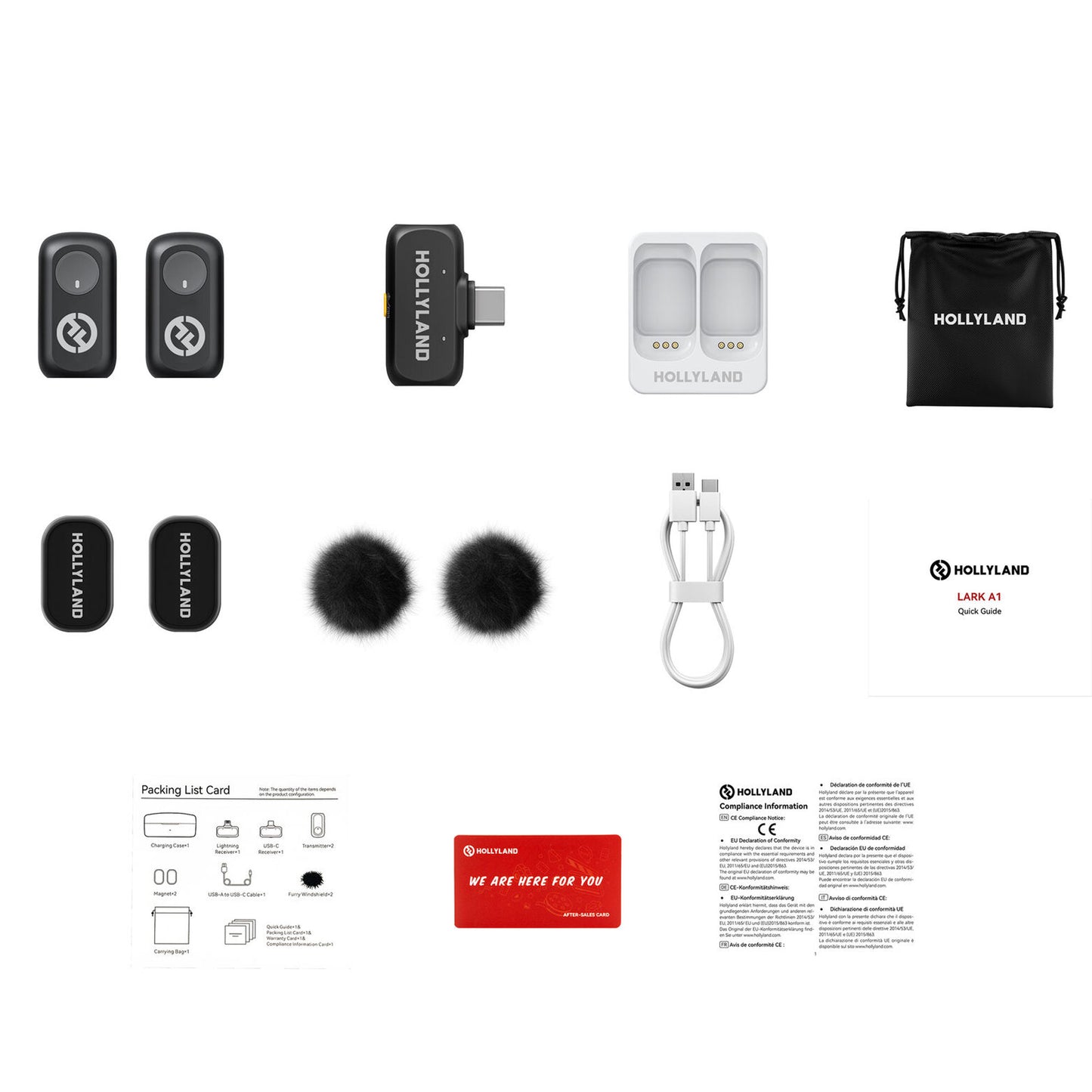 Hollyland LARK A1 Mini Duo 2-Person Wireless Microphone System with USB-C Connector for Mobile Devices (Space Gray, 2.4 GHz) + Vivitar compact Selfie Video Tripod + 16GB Transcend MicroSD Memory Card with Adapter