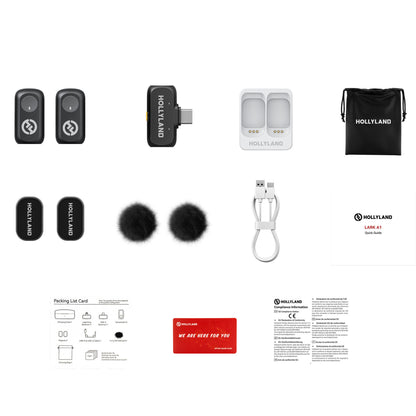 Hollyland LARK A1 Mini Duo 2-Person Wireless Microphone System with USB-C Connector for Mobile Devices (Space Gray, 2.4 GHz) + Vivitar compact Selfie Video Tripod + 16GB Transcend MicroSD Memory Card with Adapter