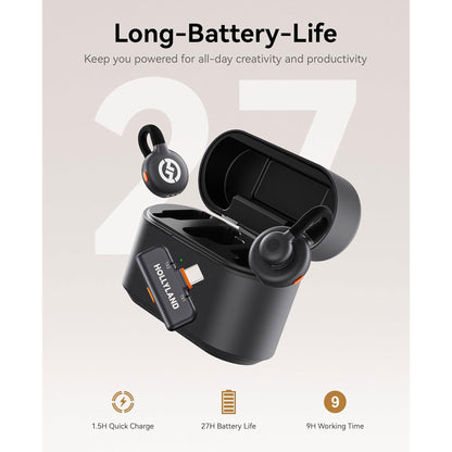 Hollyland LARK M2S DUO 2-Person Wireless Microphone System with USB-C Connector for Mobile Devices - Plug & Play (2.4 GHz, Space Gray) + Vivitar compact Selfie Video Tripod + 16GB Transcend MicroSD Memory Card with Adapter