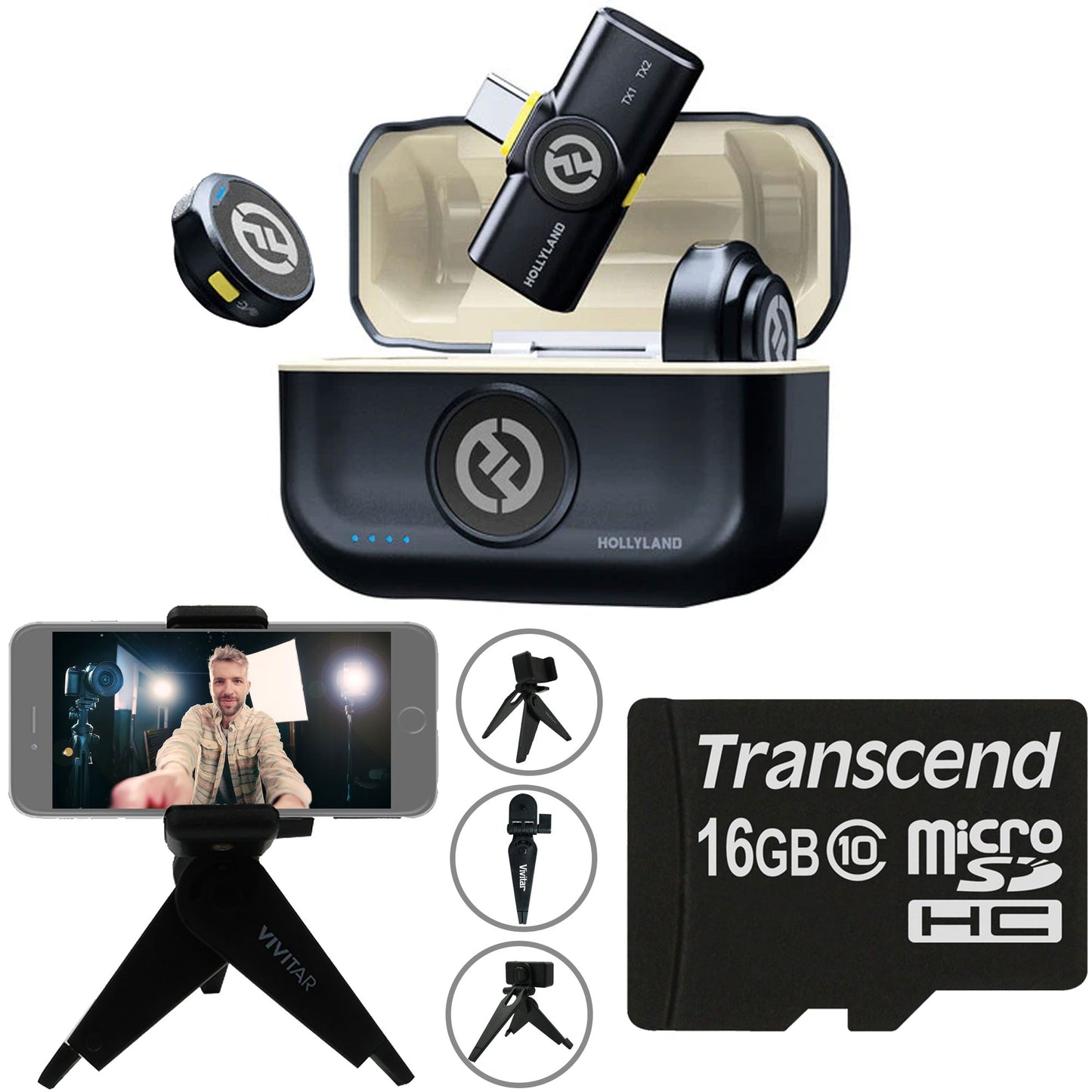 Hollyland LARK M2 2.4GHz 2-Person Wireless Lavalier Microphone System with USB-C Plug & Play (Shine Charcoal) Video Bundle