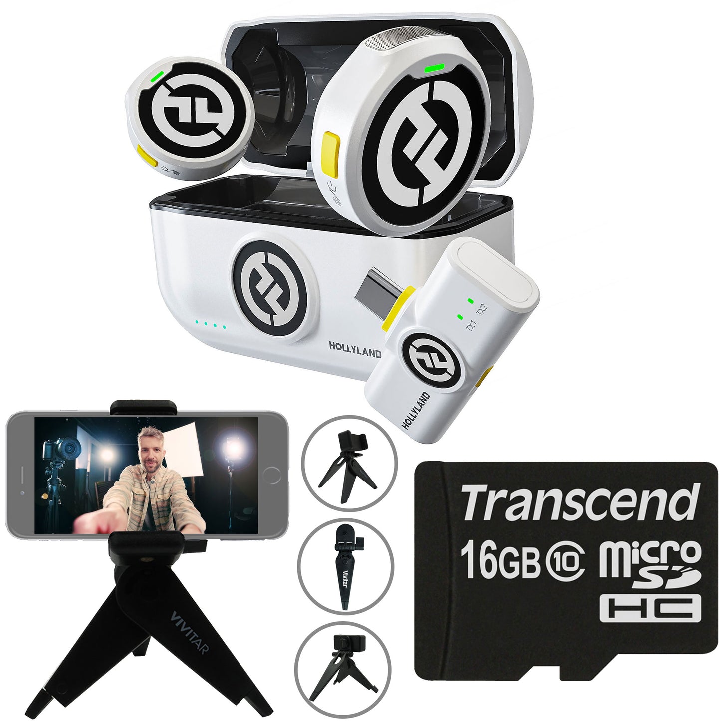 Hollyland LARK M2 DUO 2-Person Wireless Microphone System with USB-C Connector (2.4 GHz, Ivory White) Video Bundle