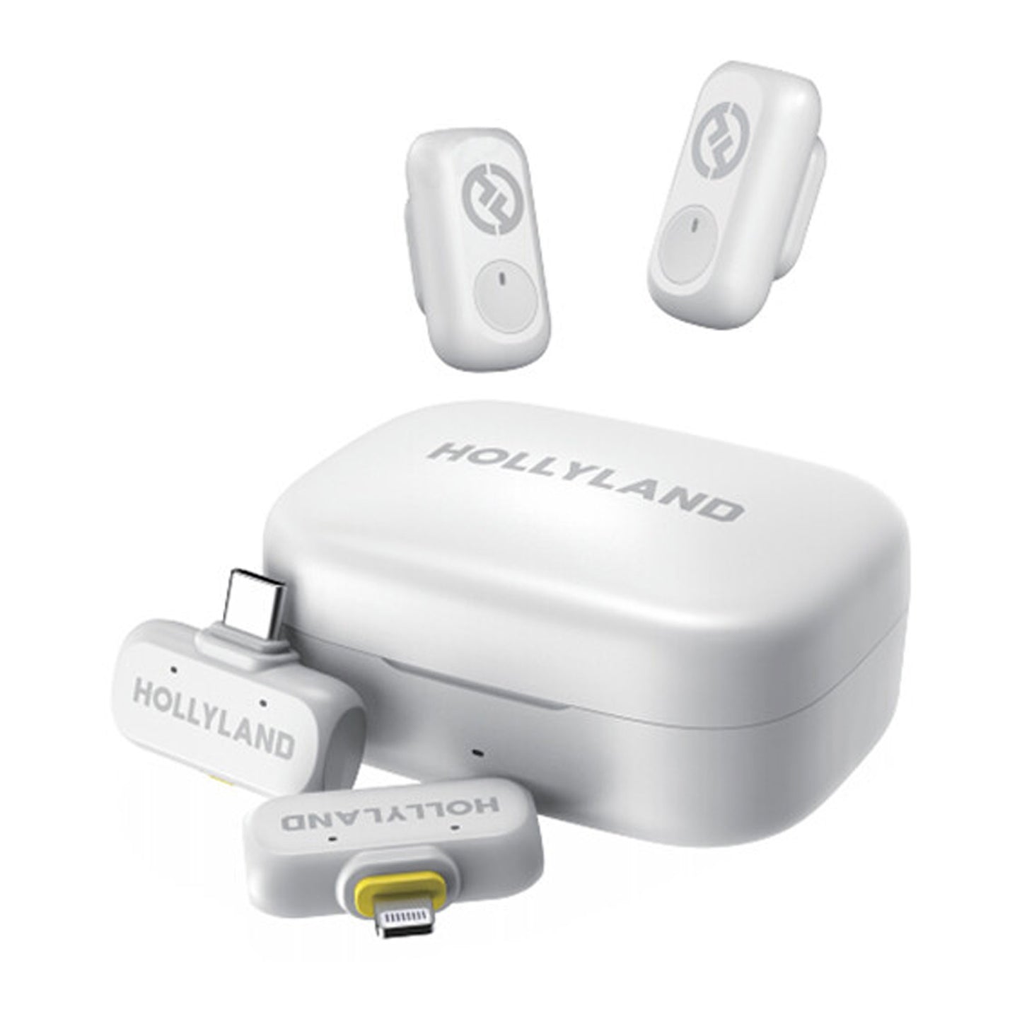 Hollyland LARK A1 Combo 2-Person Wireless Microphone System with USB-C and Lightning Connectors for Mobile Devices (Ivory White, 2.4 GHz)