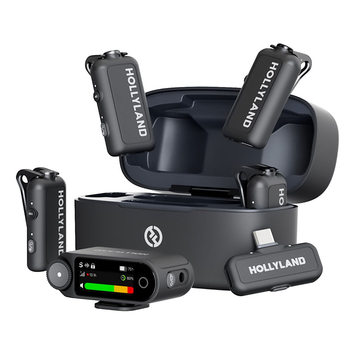 Hollyland LARK MAX 2 Combo 4-Person Wireless Microphone System for Cameras and Mobile Devices (Space Gray, 2.4 GHz)