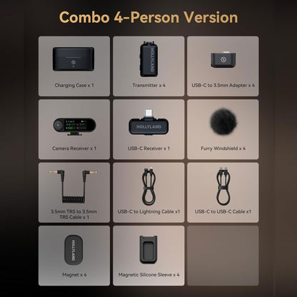 Hollyland LARK MAX 2 Combo 4-Person Wireless Microphone System for Cameras and Mobile Devices (Space Gray, 2.4 GHz)