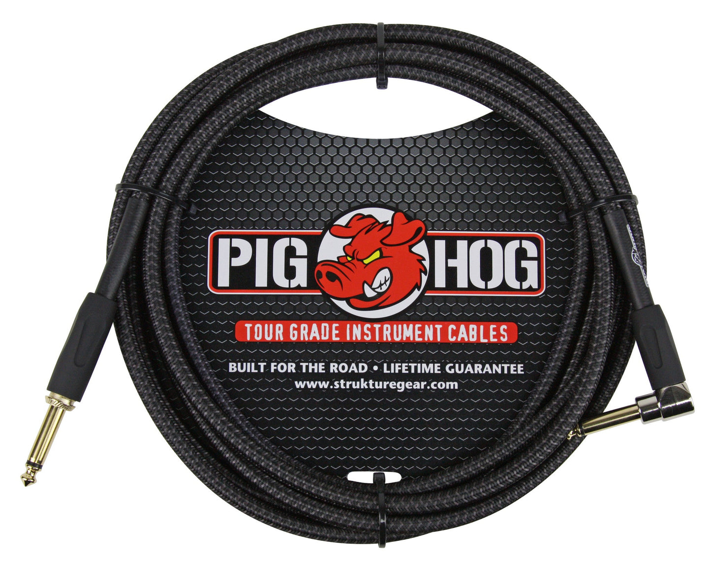 8x Pig Hog Black Woven Tour Grade Instrument Cable 1/4" to 1/4" Right Angle 10ft , PCH10BKR