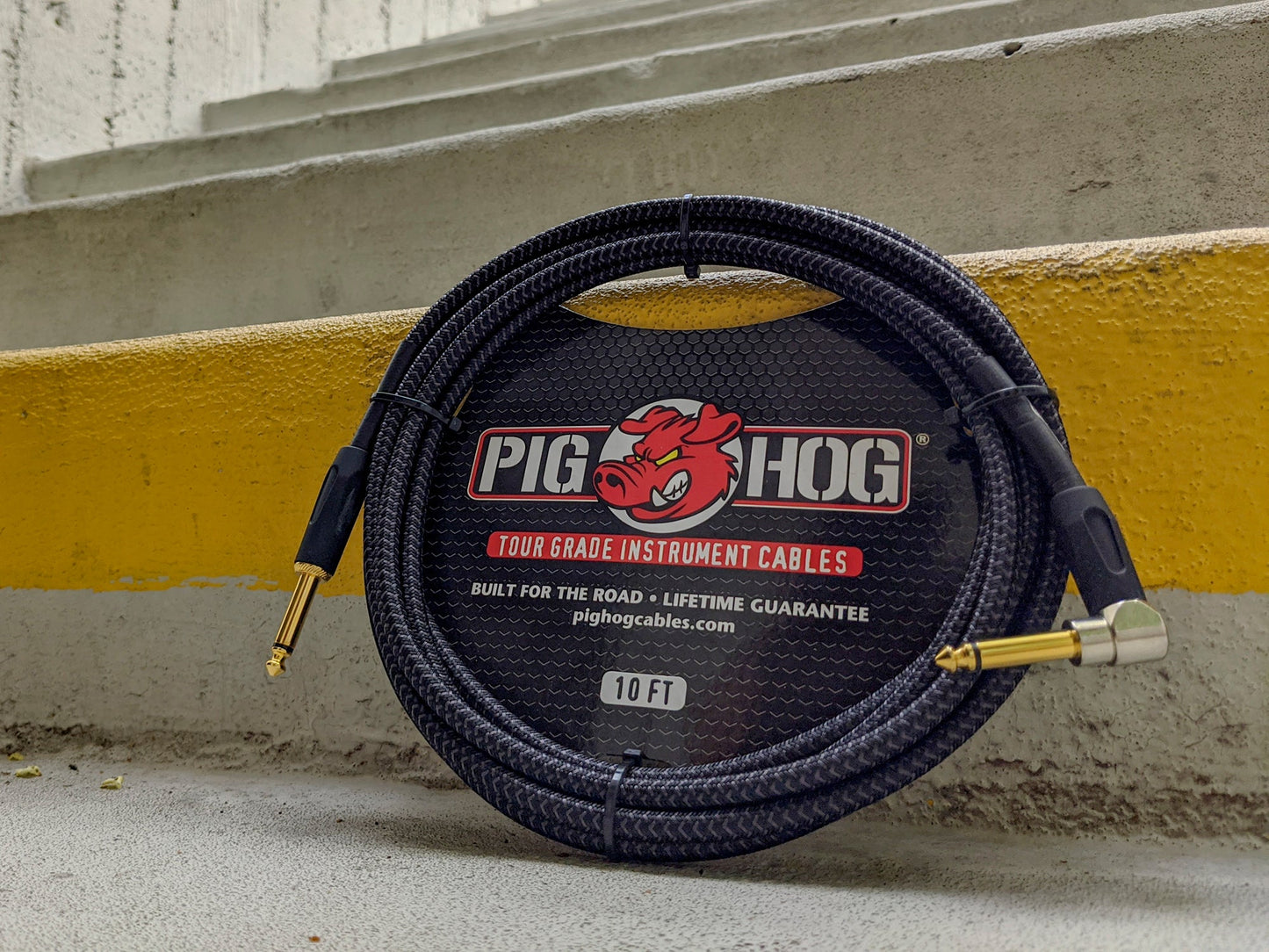8x Pig Hog Black Woven Tour Grade Instrument Cable 1/4" to 1/4" Right Angle 10ft , PCH10BKR