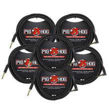 6x Pig Hog Black Woven Tour Grade Instrument Cable 1/4" to 1/4" Right Angle 10ft , PCH10BKR