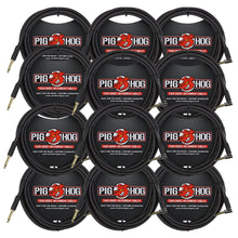 12x Pig Hog Black Woven Tour Grade Instrument Cable 1/4" to 1/4" Right Angle 10ft , PCH10BKR