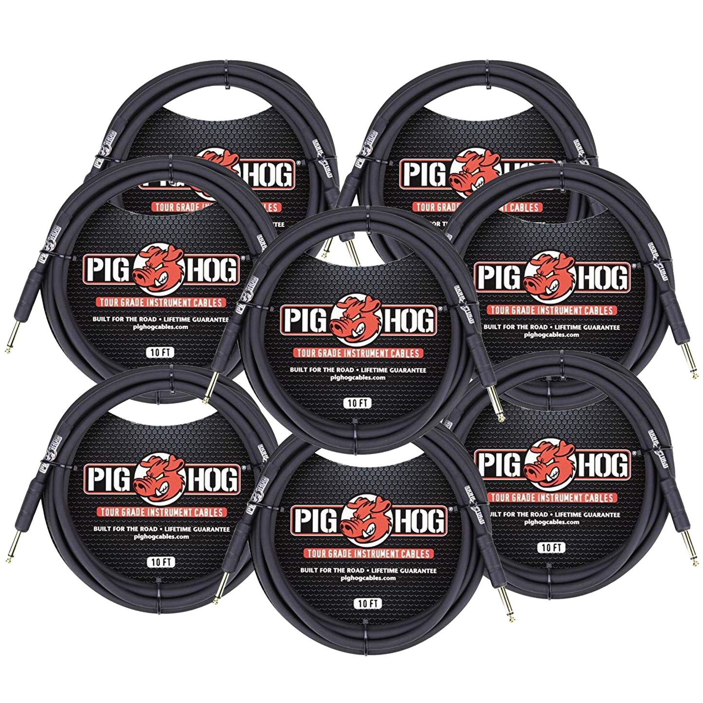 8x Pig Hog Tour Grade 10ft Instrument Cable 1/4" to 1/4" Straight Connectors Black - PH10