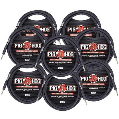 8x Pig Hog Tour Grade 10ft Instrument Cable 1/4" to 1/4" Straight Connectors Black - PH10