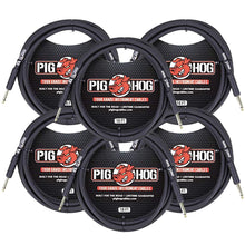 6x Pig Hog Tour Grade 10ft Instrument Cable 1/4" to 1/4" Straight Connectors Black - PH10