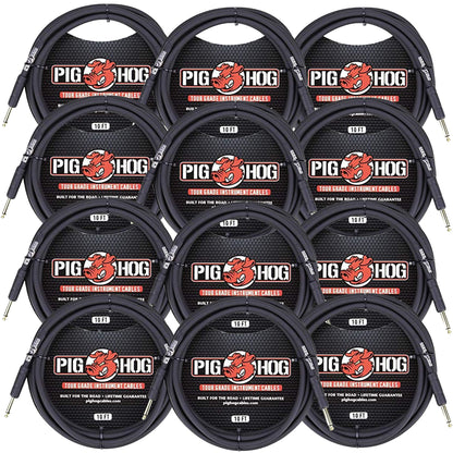 12x Pig Hog Tour Grade 10ft Instrument Cable 1/4" to 1/4" Straight Connectors Black - PH10