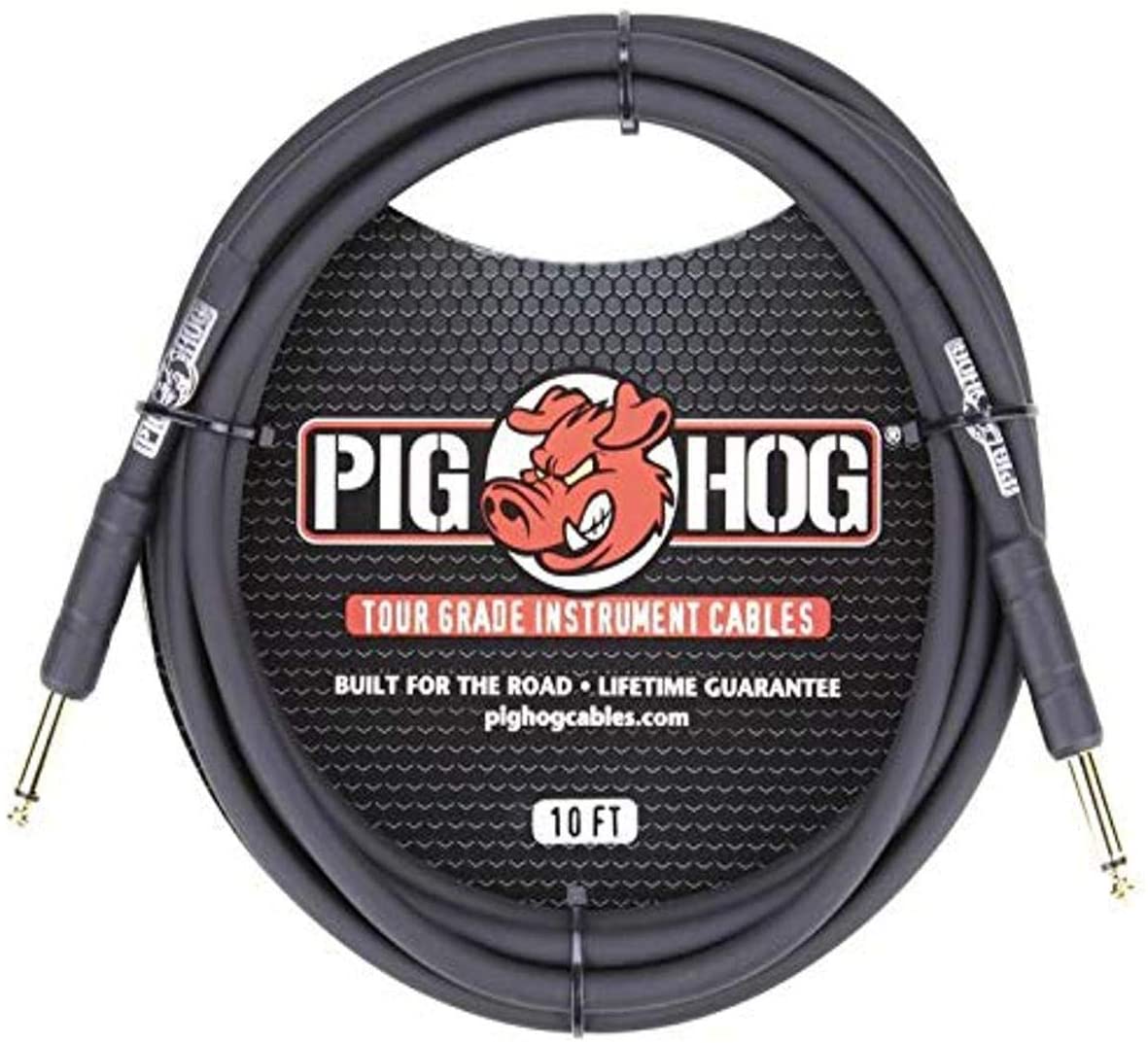 10x Pig Hog Tour Grade 10ft Instrument Cable 1/4" to 1/4" Straight Connectors Black - PH10