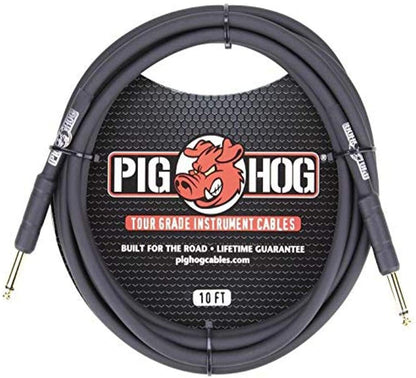 10x Pig Hog Tour Grade 10ft Instrument Cable 1/4" to 1/4" Straight Connectors Black - PH10