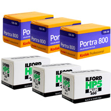 3x Kodak Professional Portra 800 Color Negative Film (35mm Roll Film, 36 Exposures) with 3x Ilford HP5 Plus Black and White Negative Film (35mm Roll Film, 36 Exposures)