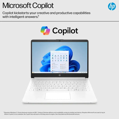 HP 14-Inch Laptop with Intel Celeron N4500 Processor, 4GB RAM, 64GB eMMC Storage, Windows 11 Home in S Mode, Wi-Fi 6, Bluetooth 5.4, HD Display, Microsoft 365, and Up to 12 Hours Battery Life – Snowflake White