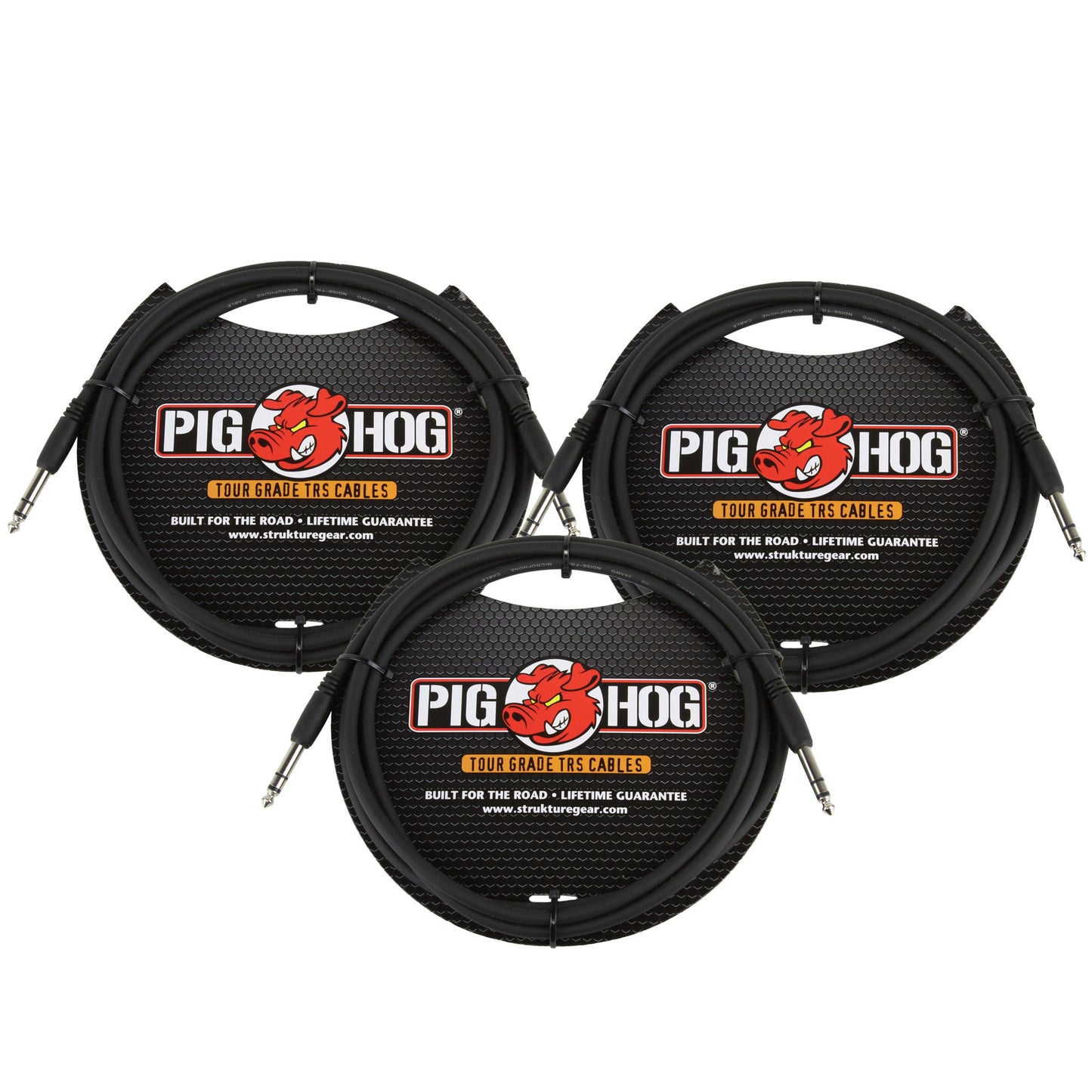 3x Pig Hog PTRS06 High Performance 1/4" TRS Instrument Cable, 6 Feet
