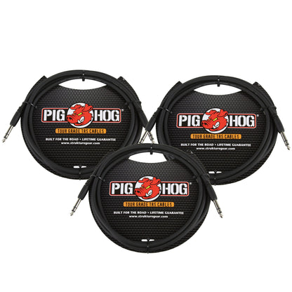 3x Pig Hog PTRS06 High Performance 1/4" TRS Instrument Cable, 6 Feet