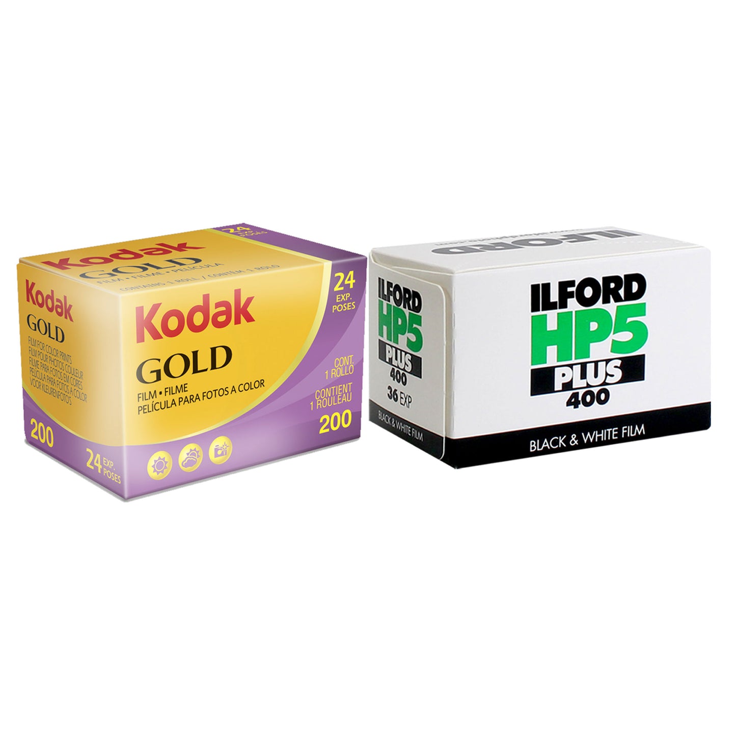 Kodak GOLD 200 Color Negative Film 35mm Roll Film, 24 Exposures with Ilford HP5 Plus Black and White Negative Film (35mm Roll Film, 36 Exposures)