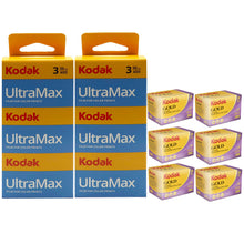 Kodak UltraMax 400 Color Negative Film (35mm, 36 Exposures) 3 Pack with 6x Kodak GOLD 200 Color Negative Film 35mm Roll Film, 24 Exposures