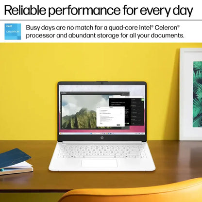 HP 14" Laptop with Intel Celeron N4500 Processor, 4GB RAM, 64GB eMMC Storage – Snowflake White + Transcend 256GB SDXC Card Accessory Bundle