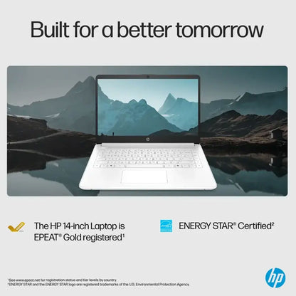 HP 14" Laptop with Intel Celeron N4500 Processor, 4GB RAM, 64GB eMMC Storage – Snowflake White + Splash Proof Wear Resistant Polyester Fiber Laptop Bag
