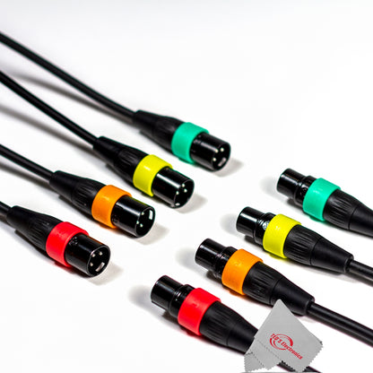 6x Pig Hog 8mm XLR Microphone Cable Male to Female 10 Ft Fully Balanced Premium Mic Cable + Zoom XLR-6c Color ID Rings for Microphone Cables (6 Pairs)