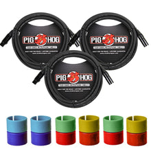 3x Pig Hog 8mm XLR Microphone Cable Male to Female 10 Ft Fully Balanced Premium Mic Cable + Zoom XLR-6c Color ID Rings for Microphone Cables (6 Pairs)