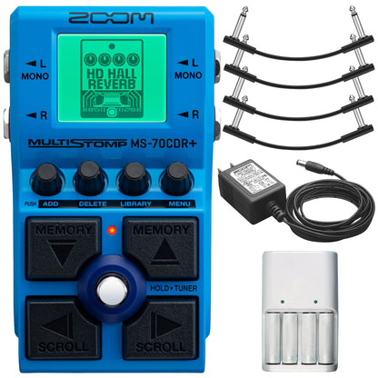 Zoom AD-16A/D AC Adapter For Zoom Effects Pedals with Pig Hog Lil' Pigs Right Angle 1/4" Instrument Patch Cables, 6" (4 Pack) and 4AA/AAA Battery Charger