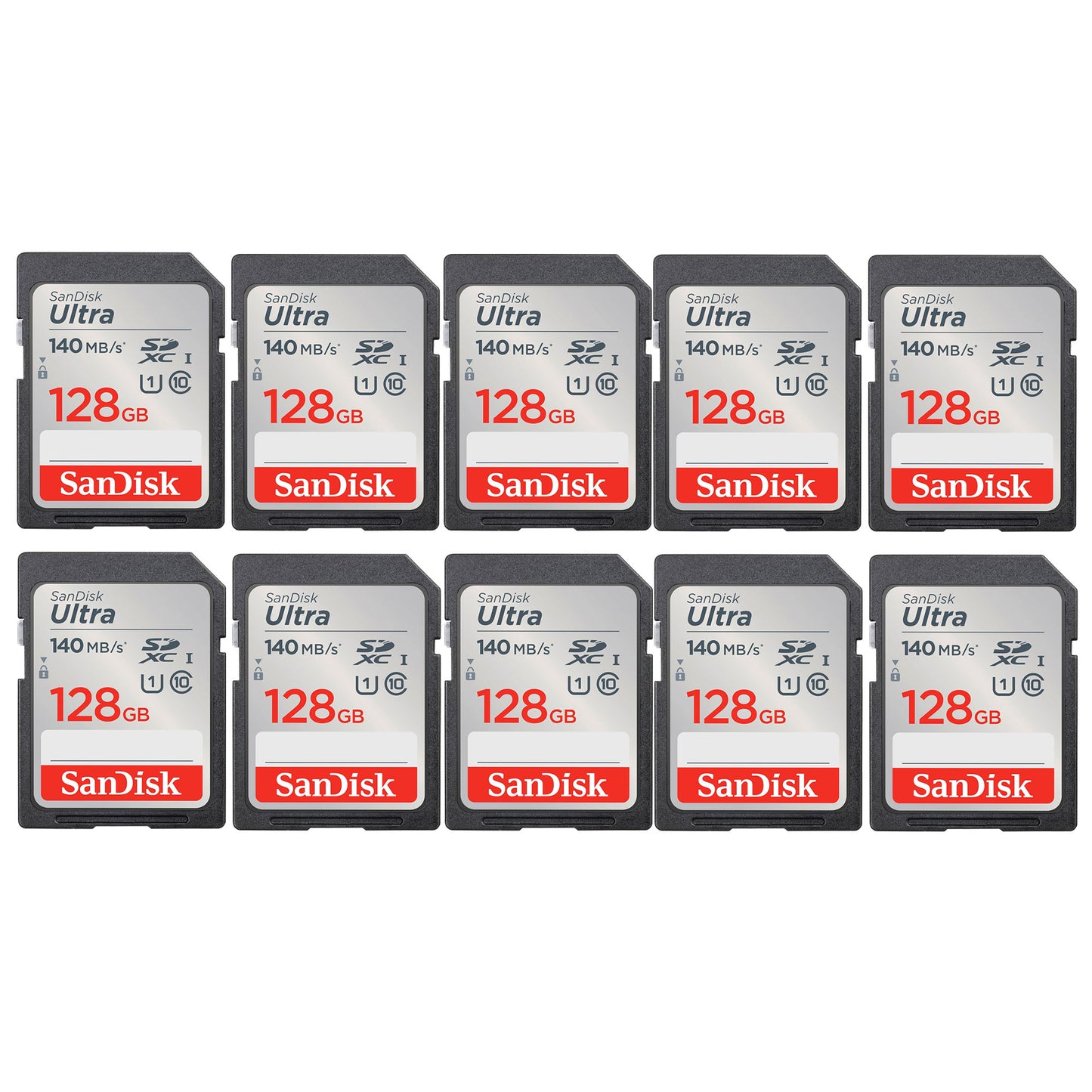 10x Sandisk Ultra 128GB SDXC UHS-I Class 10 Memory Card