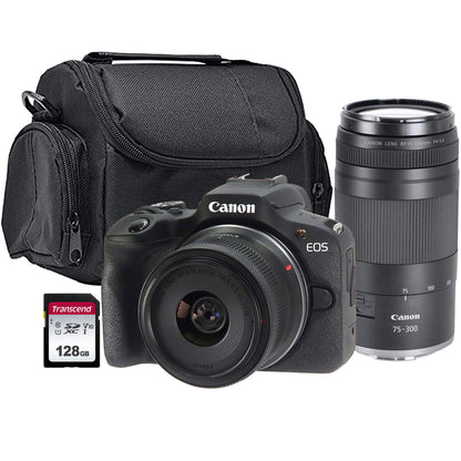 Canon EOS R100 Mirrorless Camera with RF-S 18-45mm f/4.5-6.3 IS STM Lens and RF 75-300mm f/4-5.6 Lens Basic Accessory Bundle