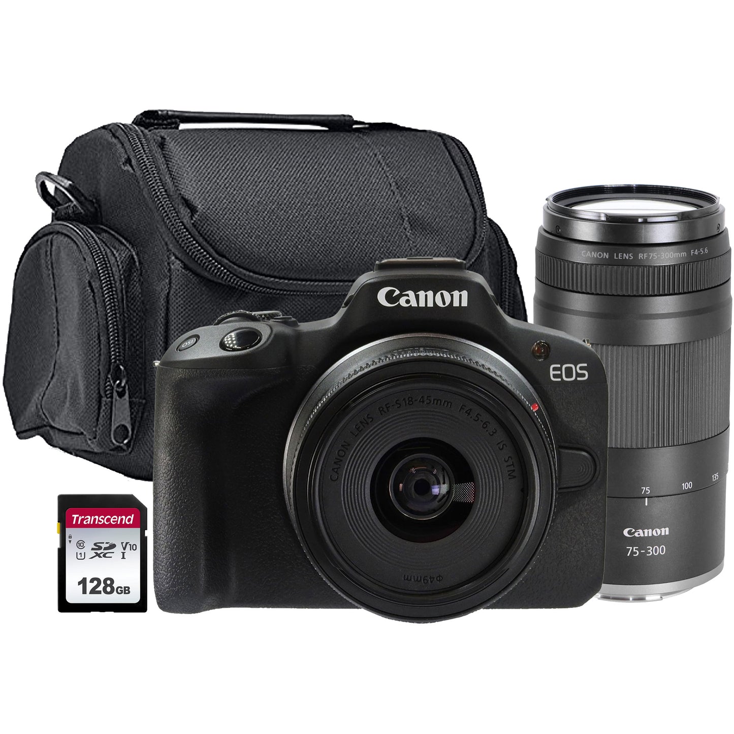 Canon EOS R50 Mirrorless Camera with RF-S 18-45mm f/4.5-6.3 IS STM Lens and RF 75-300mm f/4-5.6 Lens Basic Accessory Bundle