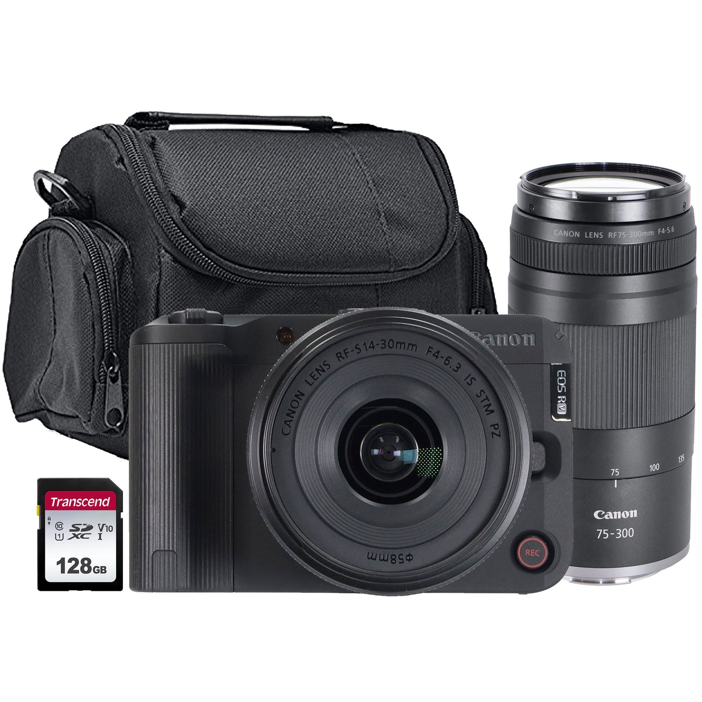 Canon EOS R50 V 4K60p Video 24.2MP Mirrorless Camera with RF-S 14-30mm f/4-6.3 IS STM PZ Lens and RF 75-300mm f/4-5.6 Lens Basic Accessory Bundle