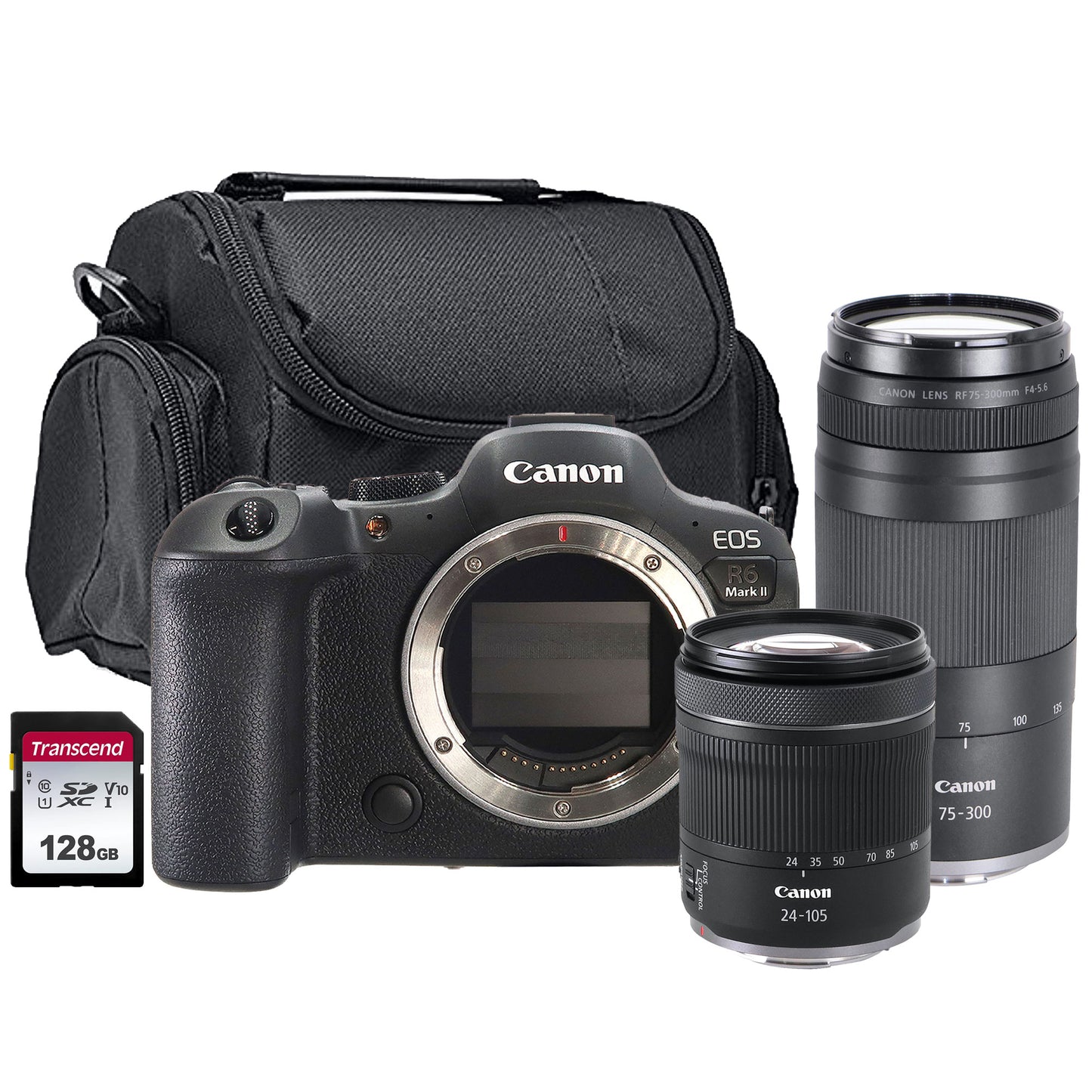 Canon EOS R6 Mark II Mirrorless Camera with 24-105mm f/4-7.1 Lens and RF 75-300mm f/4-5.6 Lens Basic Accessory Bundle