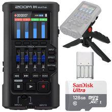 Zoom R4 MultiTrak 32-Bit Float Recorder with SanDisk 128GB Ultra UHS-I microSDXC Memory Card and Pistol Grip Tabletop Tripod