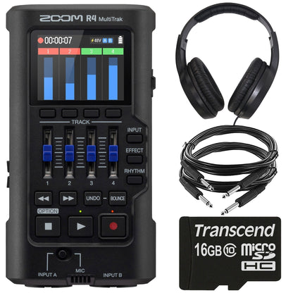 Complete Portable Recording Kit with Zoom R4 MultiTrak, Headphones, Cables & MicroSD Card