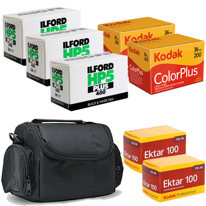 Kodak Portra 800 Color, UltraMax 400 Color, ColorPlus 200 Color, Ektar 100 Color, Ilford HP5 Plus Black & White Negative Film + Case