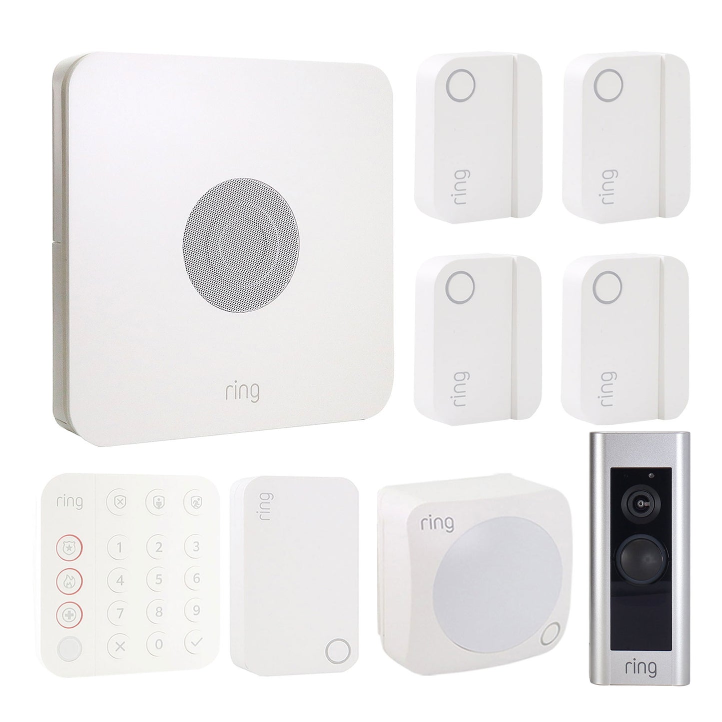 Ring Alarm 8-Piece Security Kit (2nd Gen) - White with Ring Wired Doorbell Plus Smart Wi-Fi Video Doorbell - Satin Nickel