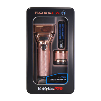 BaByliss Pro FXONE ROSEFX All-Metal Interchangeable-Battery Shaver FX79FSRG with Barberology Metal Comb Set 9" Clipper Comb and 7.5" Cutting Comb Rose Gold