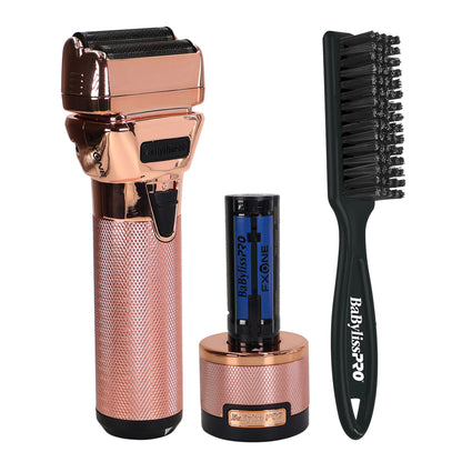 BaByliss Pro FXONE ROSEFX All-Metal Interchangeable-Battery Shaver FX79FSRG with Fade Brush - Black