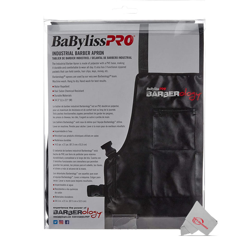 Babyliss Pro Barberology Industrial Barber Apron with Barberology Comb Set (Clipper, Cutting, Taper Combs) - Red and Barberology 10oz Spray Bottle