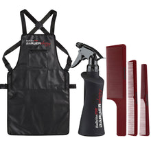 Babyliss Pro Barberology Industrial Barber Apron with Barberology Comb Set (Clipper, Cutting, Taper Combs) - Red and Barberology 10oz Spray Bottle