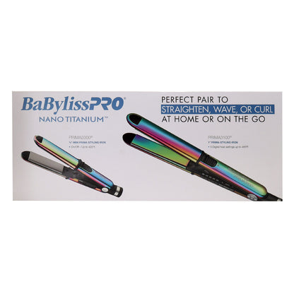 BaByliss Pro Porcelain Ceramic Gift Box (Dryer, Waver, Curling Iron) BPPP7 with Nano Titanium 1" Prima & 3/4" Mini Prima Styling Irons Combo BNTPPRB75