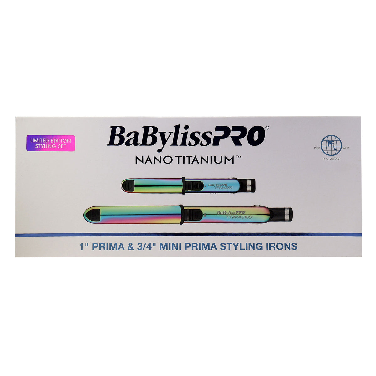 BaByliss Pro Porcelain Ceramic Gift Box (Dryer, Waver, Curling Iron) BPPP7 with Nano Titanium 1" Prima & 3/4" Mini Prima Styling Irons Combo BNTPPRB75