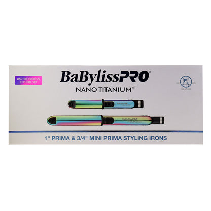 BaByliss Pro Porcelain Ceramic Gift Box (Dryer, Waver, Curling Iron) BPPP7 with Nano Titanium 1" Prima & 3/4" Mini Prima Styling Irons Combo BNTPPRB75