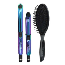 BaByliss Pro Nano Titanium Limited Edition 1" Iridescent Prima Stainless Steel & 3/4" Mini Prima Styling Irons Combo BNTPPRB75 with Ergo-Grip Detangler Brush