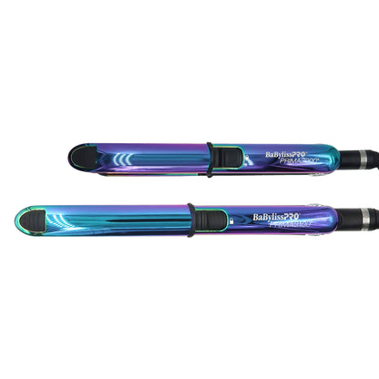 BaByliss Pro Nano Titanium Limited Edition 1" Iridescent Prima Stainless Steel & 3/4" Mini Prima Styling Irons Combo BNTPPRB75 with Ergo-Grip Detangler Brush
