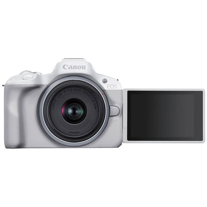 Canon EOS R50 Mirrorless Camera (White) with 18-45mm Lens Complete Creator Bundle
