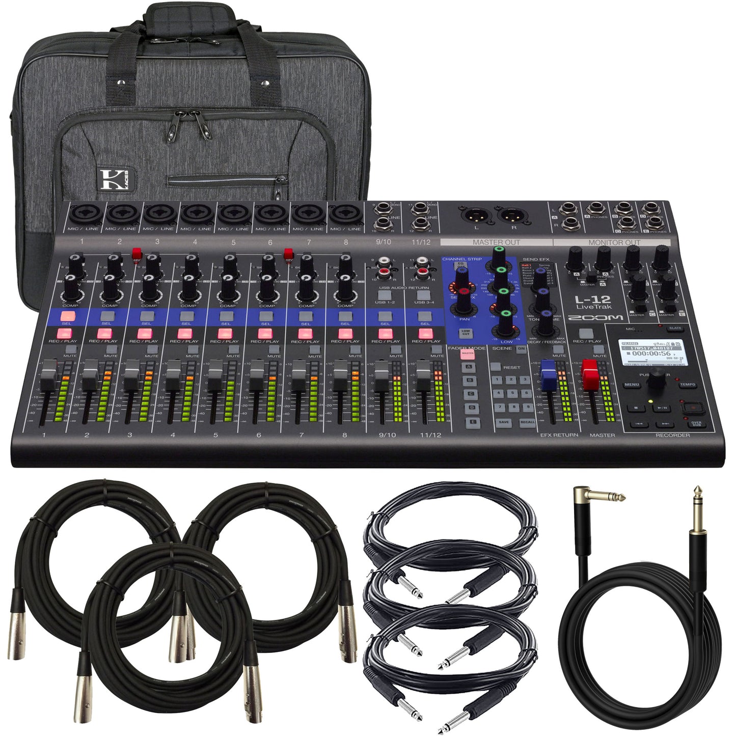 Zoom LiveTrak L-12 - 12-Channel Digital Mixer & Multitrack Recorder Pro Audio Package