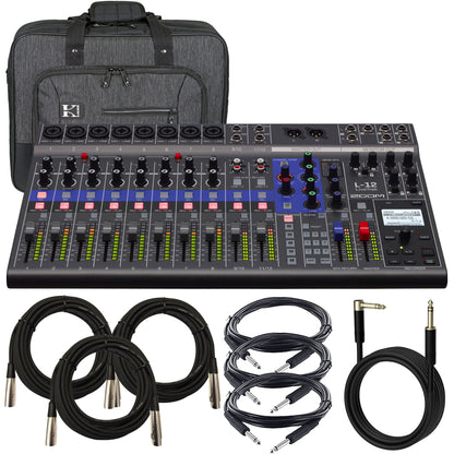 Zoom LiveTrak L-12 - 12-Channel Digital Mixer & Multitrack Recorder Pro Audio Package